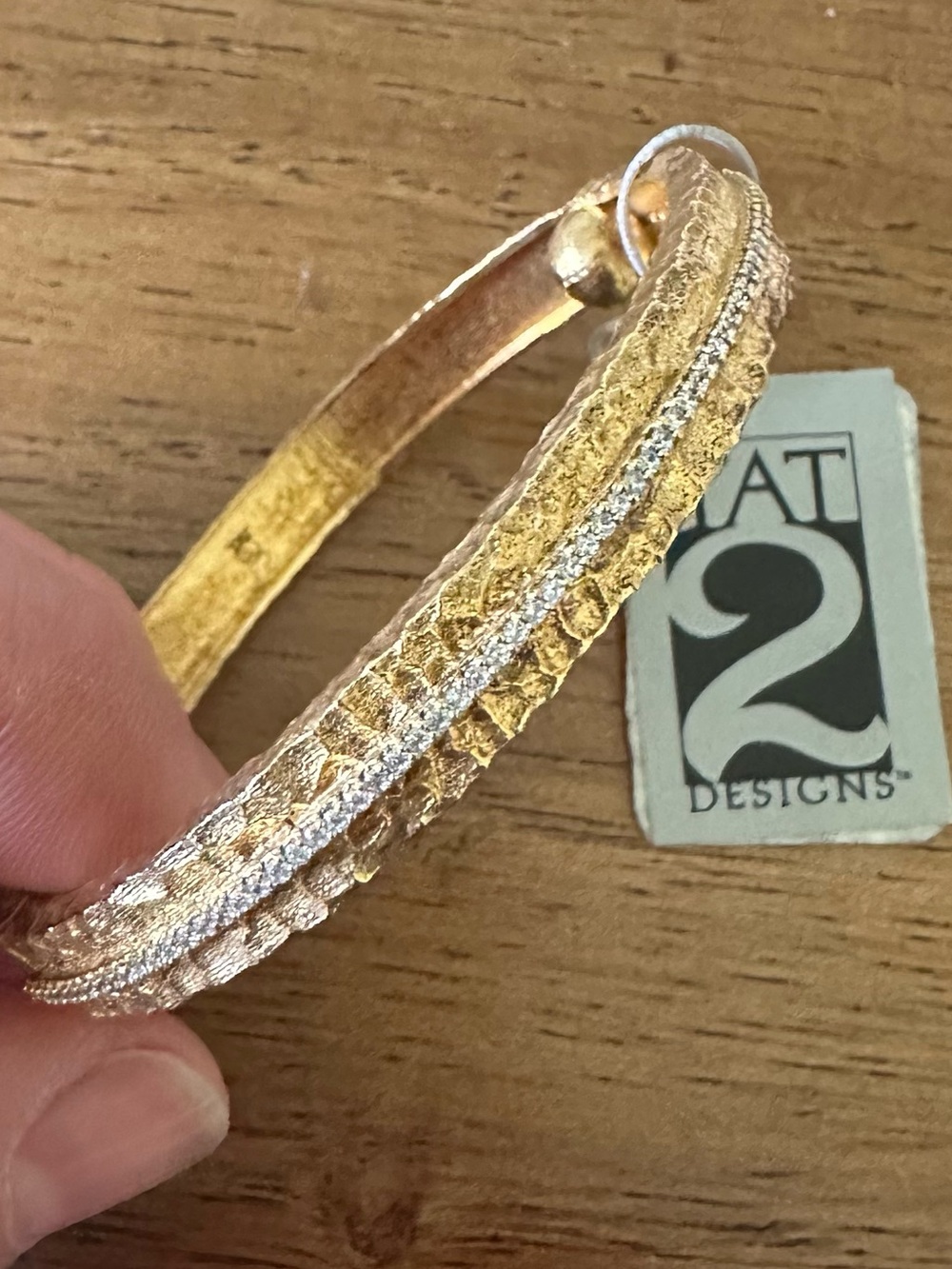 Tat 2 designer hammered gold crystal bracelet $250
